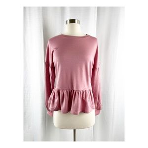 Gypsies & Moondust Ruffle Long Sleeve Top Mauve Small Knit